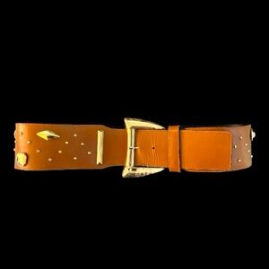 VTG The Limited Brown Leather Embellished Chunky Belt Size L